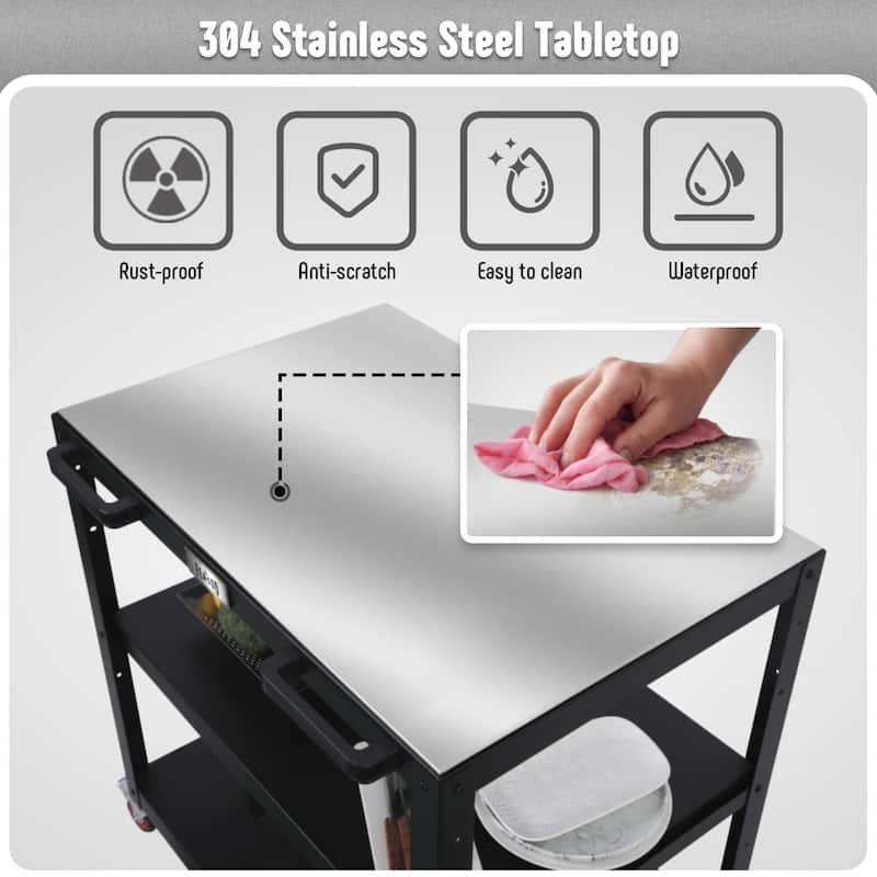 Feasto KT2435A 3-Shelf 304 Stainless Steel Table Food Prep Pizza Oven Table