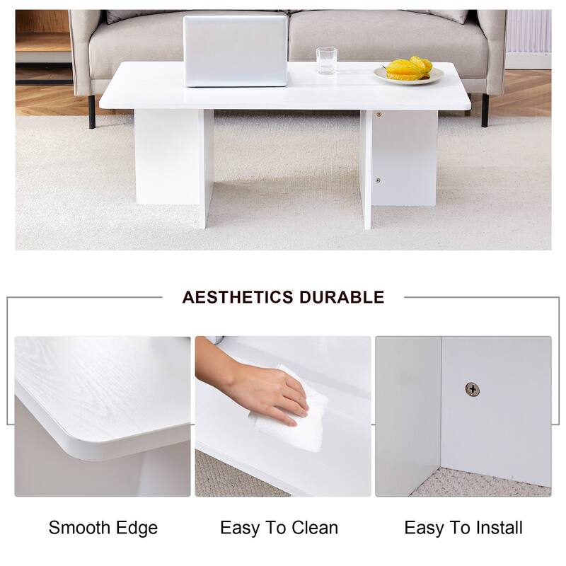 Roomfitters White MDF Coffee Table with Clean Lines, Modern Practical Tea Table for Living Room and Bedroom