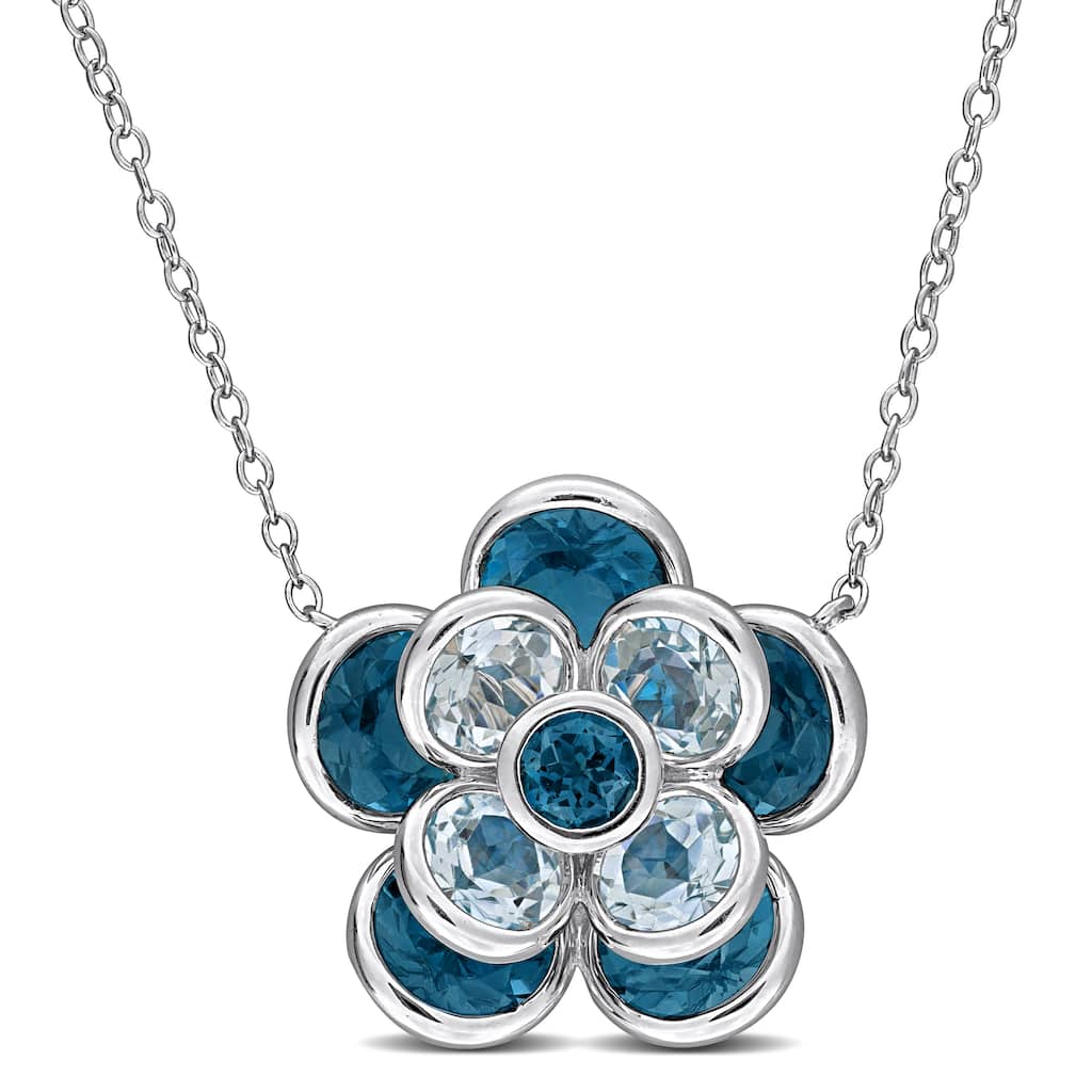 Miadora 7 1/3ct TGW London Sky Blue Topaz Flower Necklace Sterling Silver