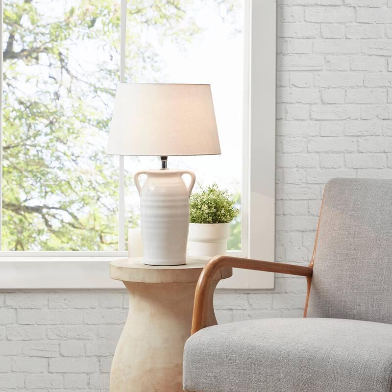 INK+IVY Everly White Ceramic Table Lamp with Handles