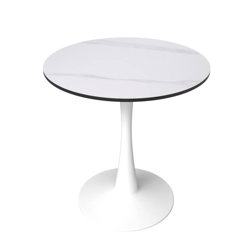 Bristol Modern Round Pedestal Dining Table with Scratch-Resistant Sintered Stone Top and Steel Base, Seats of 2-4 - White