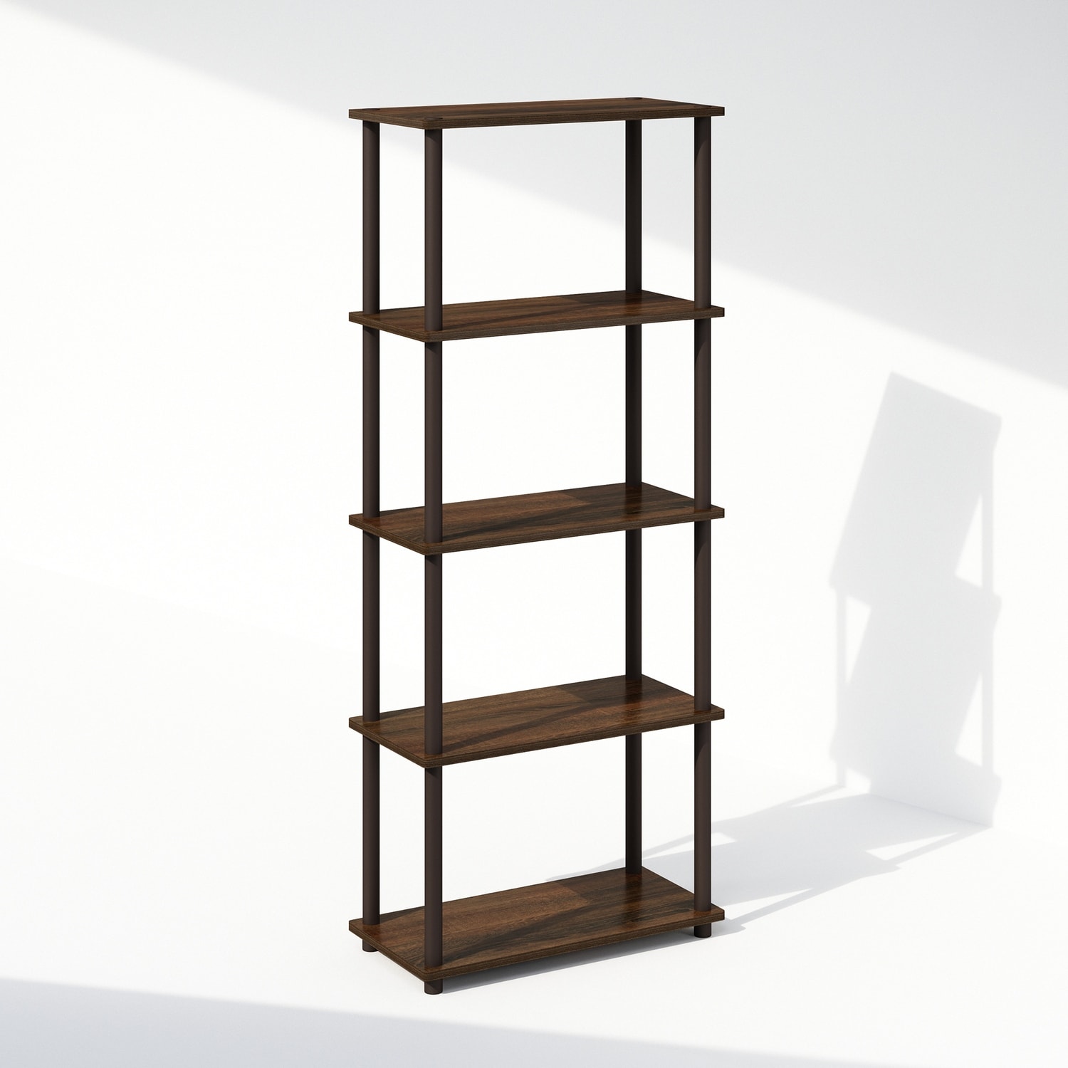 57.4 in. Tall Walnut/Brown Wood 4-Shelf Bookcase