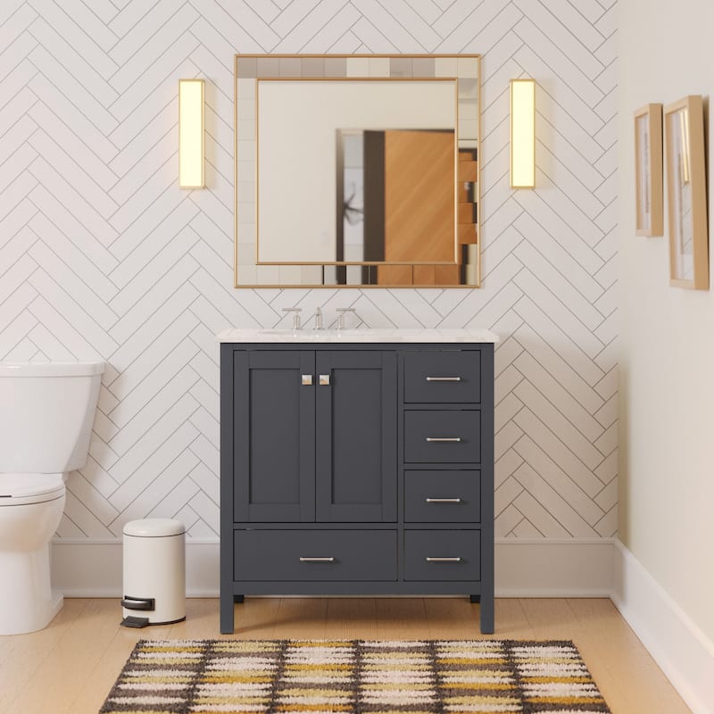 KitchenBathCollection Horizon 36" Bathroom Vanity with Engineered Carrara Top