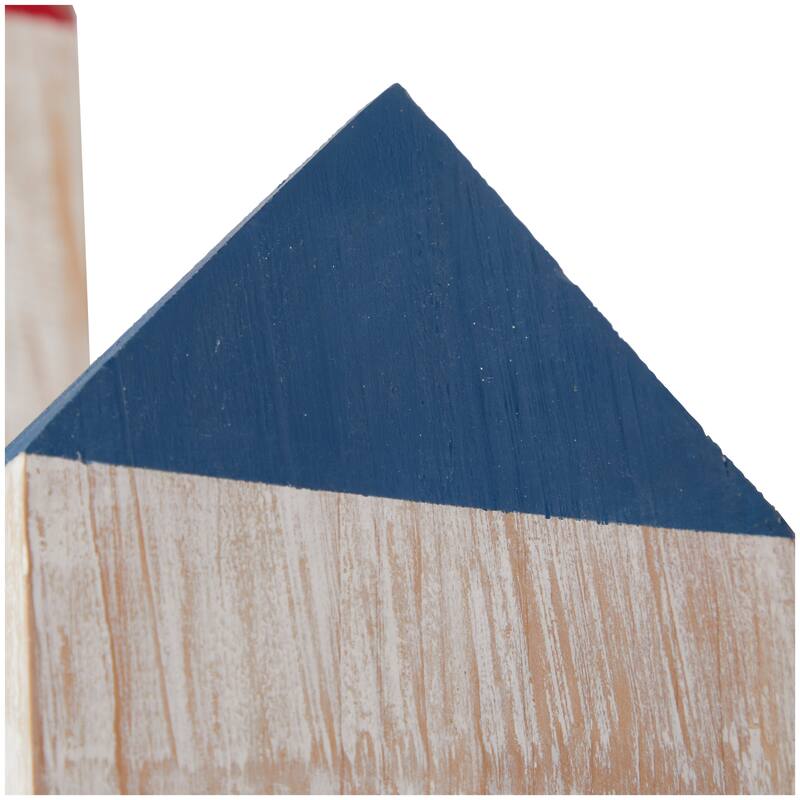 Multi Colored Wood Whitewashed Light House Wall Shelf with Red and Blue Accents (Set of 2) - 24", 16"W