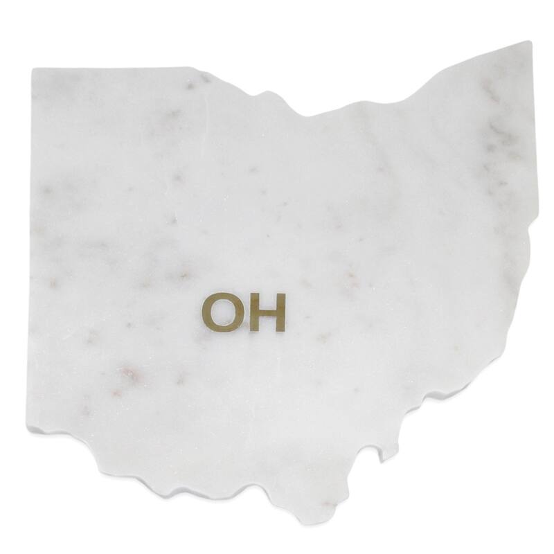 Lg Polished Marble "Ohio" Cutting Board w/brass state abbreviation - White