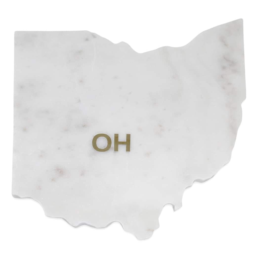 Lg Polished Marble "Ohio" Cutting Board w/brass state abbreviation - White