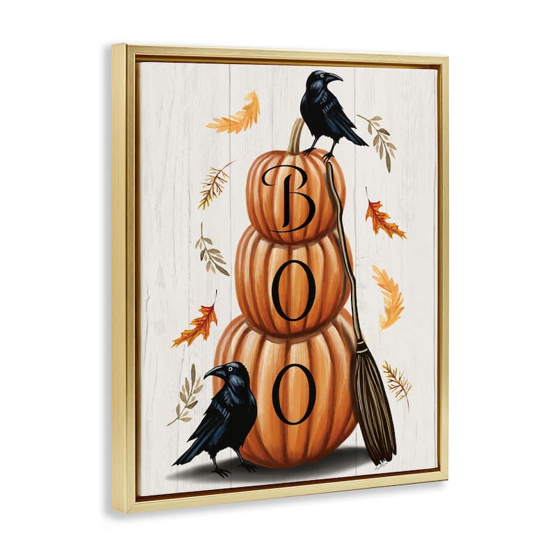 Stupell Boo Crows & Pumpkins Framed Floater Canvas Wall Art Design By Elizabeth Tyndall
