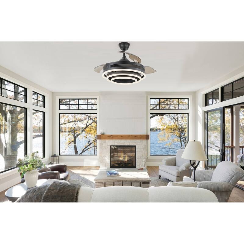 Oaks Aura 42in. DIY Shape Retractable Ceiling Fan With Lights, 6-Speed Latest DC Motor Color Changing Remote Control Ceiling Fan