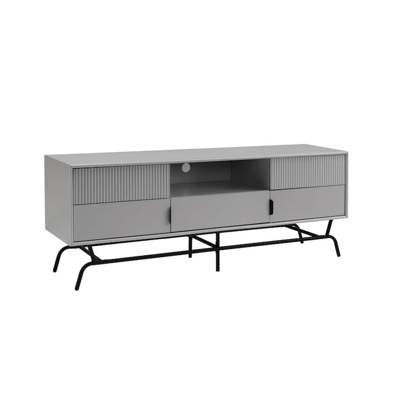 DH BASIC Modern 60-inch 3-Drawer Media Cabinet TV Stand with Cable Hole by Denhour