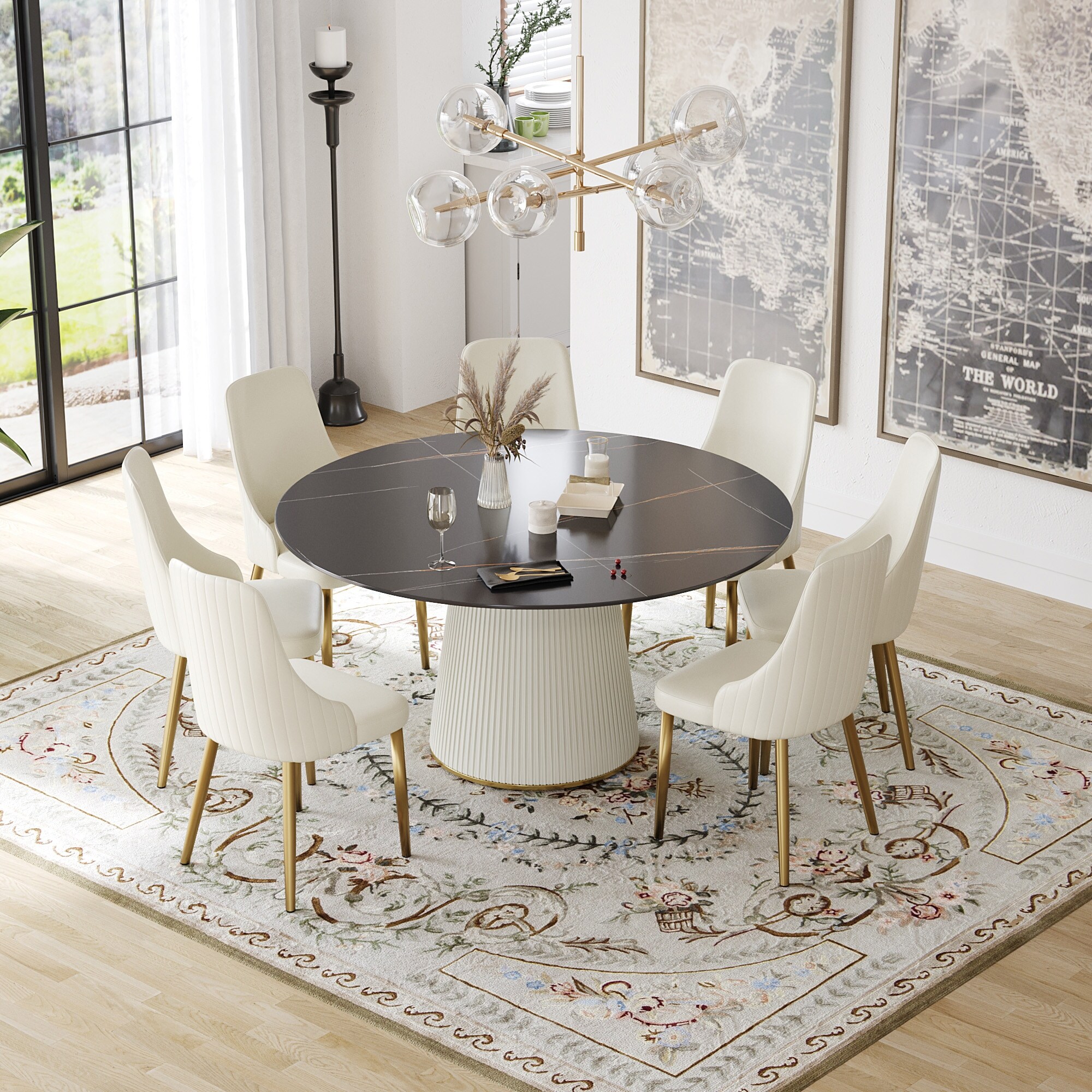 Marble round dining table online for 8