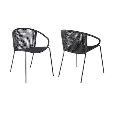 Dining Chair with Interwoven Geometric Seat and Back, Set of 2, Black