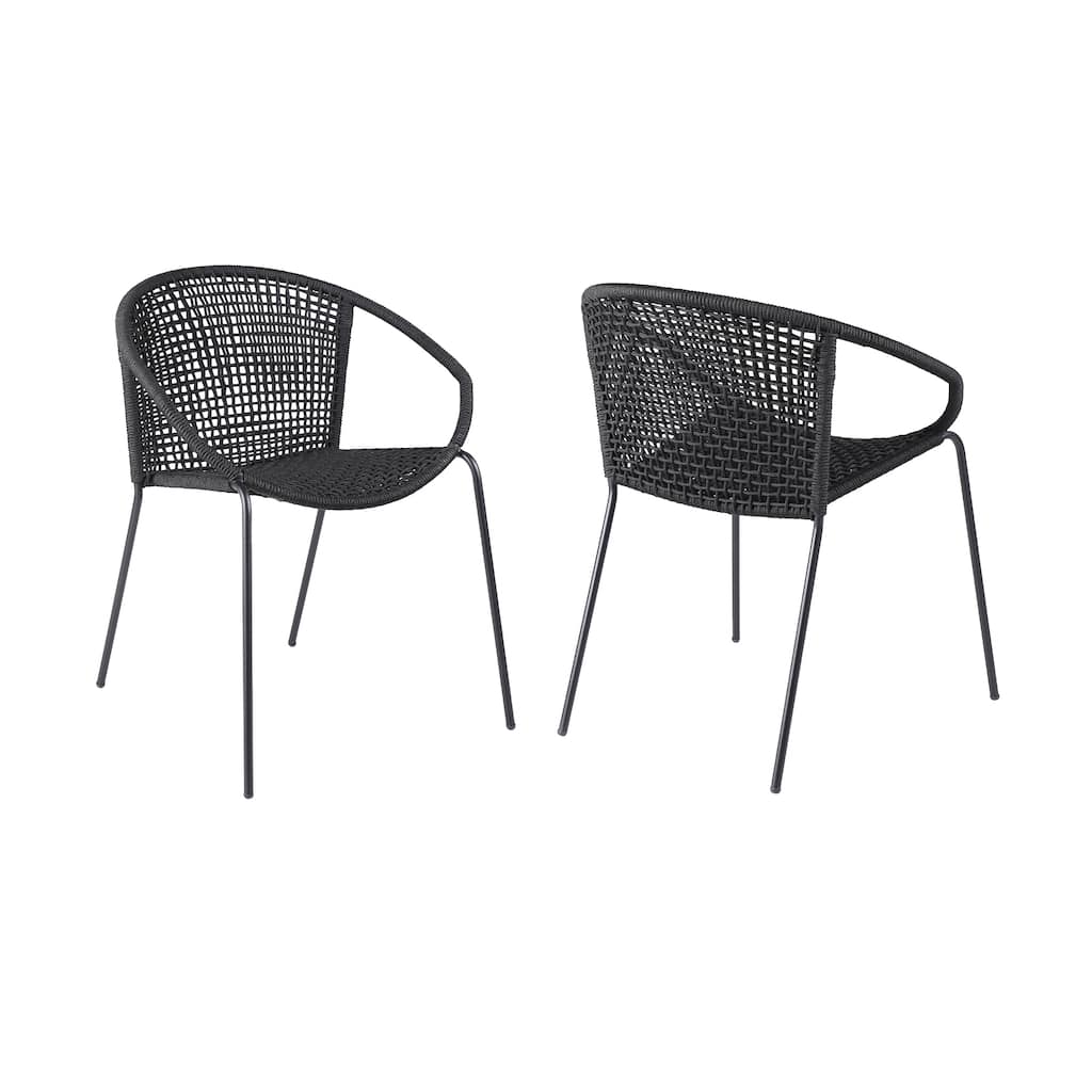 Dining Chair with Interwoven Geometric Seat and Back, Set of 2, Black