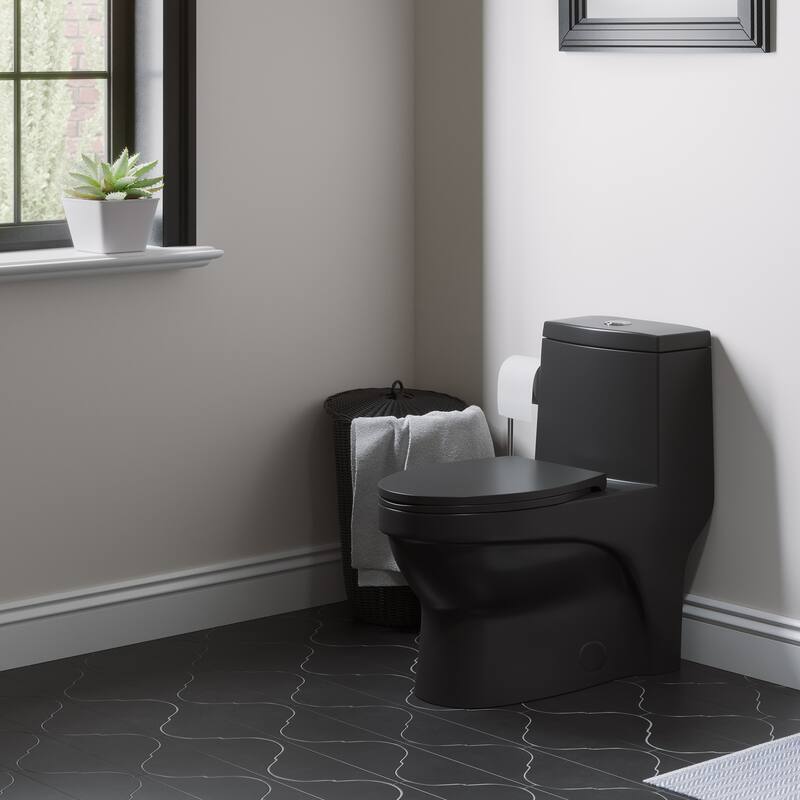 Tours One-Piece Elongated Toilet Vortex Dual-Flush 1.1/1.6 Gpf, Matte Black - 29.2" x 14.95" 28.4"