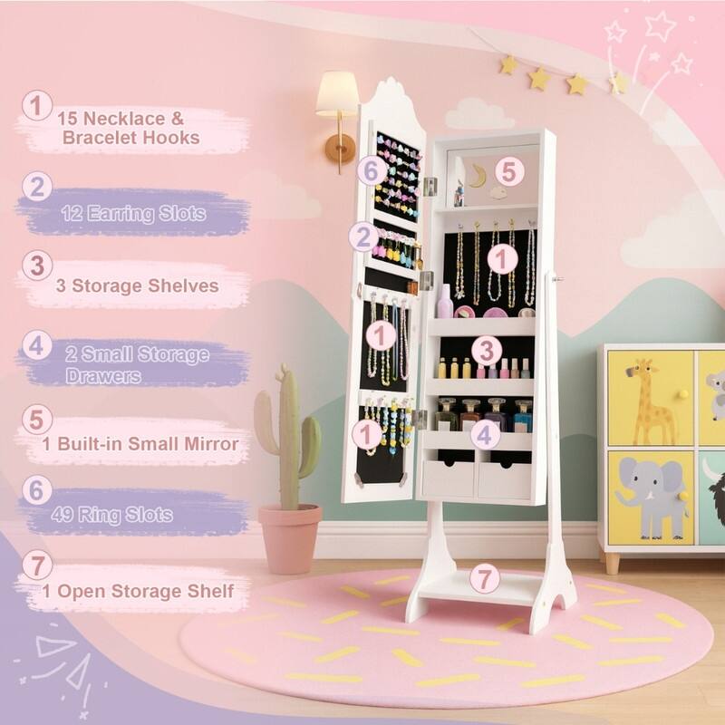 Heart MDF Kids Jewelry Cabinet In White Jewelry Armoire With 1 Door And 1 Shelf - N/A