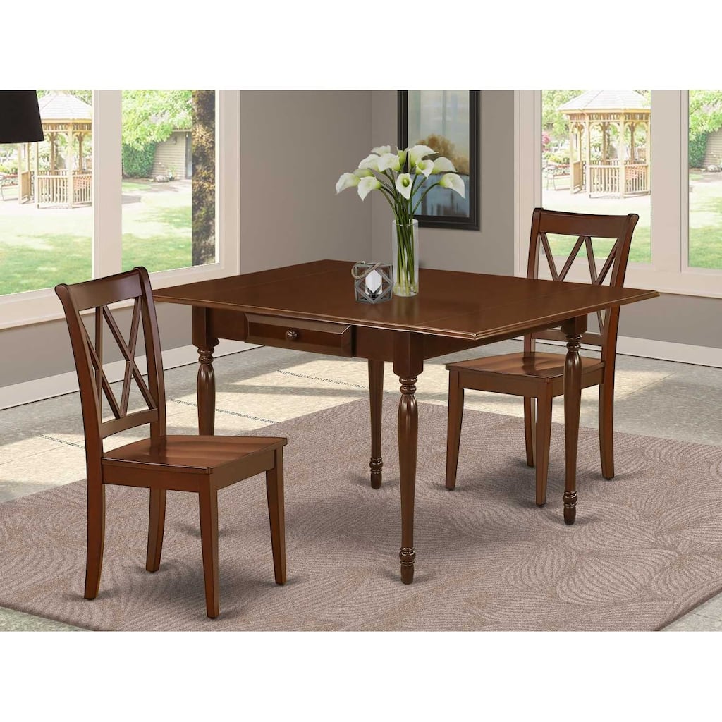 HomeStock 3-Piece Mahogany Finish Solid Wood Top With Dropleaf Dining Table Set for Small Spaces