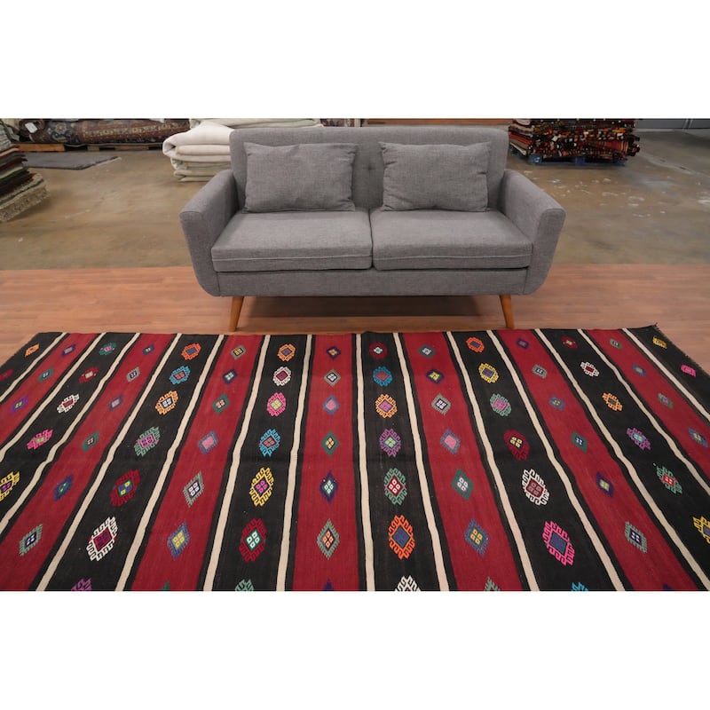 Hand Woven Oriental 100% Wool Carpet Southwestern Tribal Red Kilim Area Rug - 10' 3'' X 5' 8''