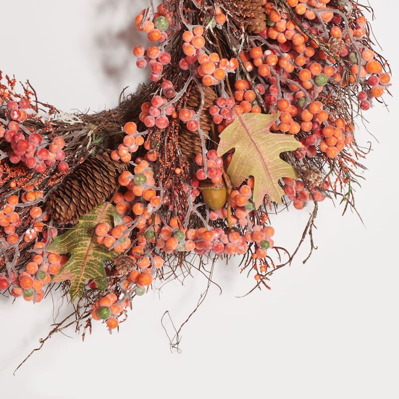 SAFAVIEH Navina Faux 26 Inch Berry, Acorn, Pine Cone & Oak Leaf Wreath - 26" W x 26" D x 7" H - 26Wx26Dx7H