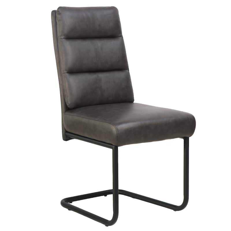 Modern Faux Leather and Metal Dining Chair, Set of 2 - Charcoal