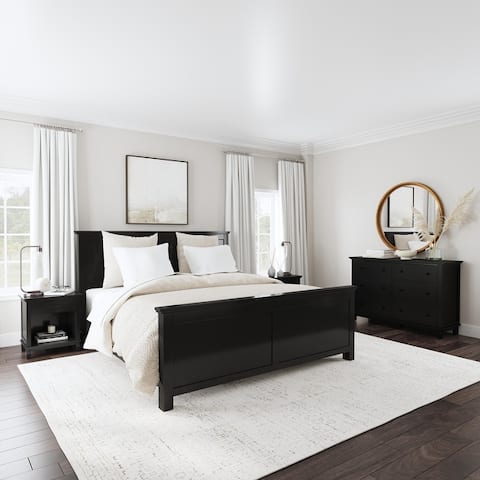 Homestyles 4-Piece Oak Park Black Wood King Bed, Two Nightstands and Dresser Set