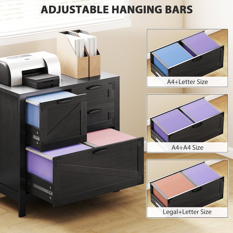 HOMCOM 4 Drawer File Cabinet, Farmhouse Lateral Filing Cabinet with Adjustable Hanging Rails for Letter/A4/Legal Size Files