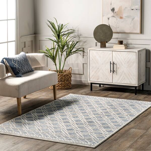slide 2 of 23, Nuloom Jolan Moroccan Lattice Area Rug 4' x 6' - Light Blue