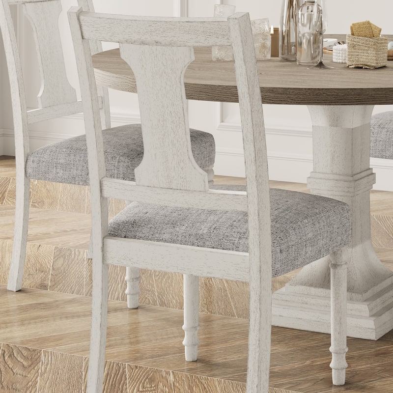 Set of 2 Upholstered White and Gray Dining Side Chair