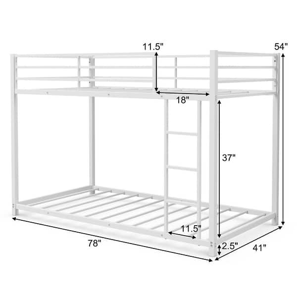 Twin Over Twin Bunk Bed Frame Platform with Guard Rails and Side Ladder ...