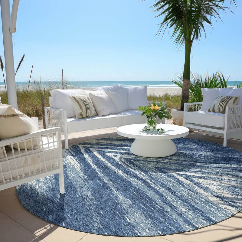 Machine Washable Indoor/ Outdoor Chantille Modern Chevron Rug - Blue - 8' x 8'