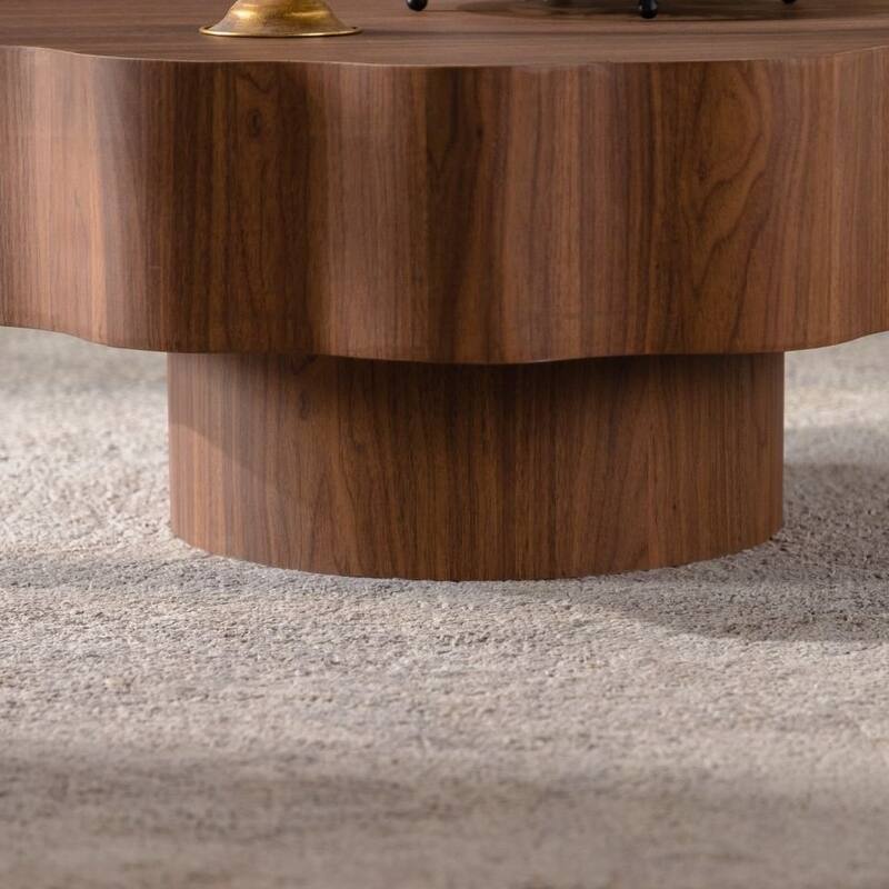 31.5" Irregular Coffee Table for Living Room, MDF Modern Nesting Imitation Wood Grain Coffee Table with Open Storage