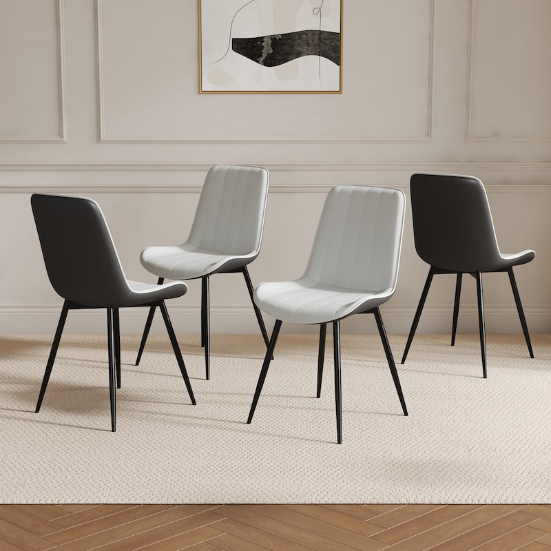 PU Leather Upholstered Solid Back Dining Chair Set of 4 - Black/White