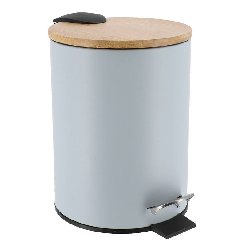 Stylish Trash Can with Bamboo Lid and Pedal, 2.5L Capacity - 9.2" H x 8" L x 8" W - Light Blue