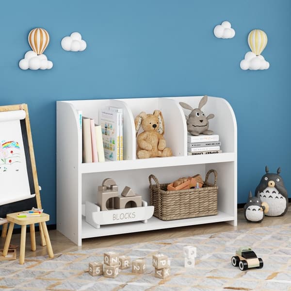 slide 2 of 17, Kids Storage Book Shelf with 4 Compartments White