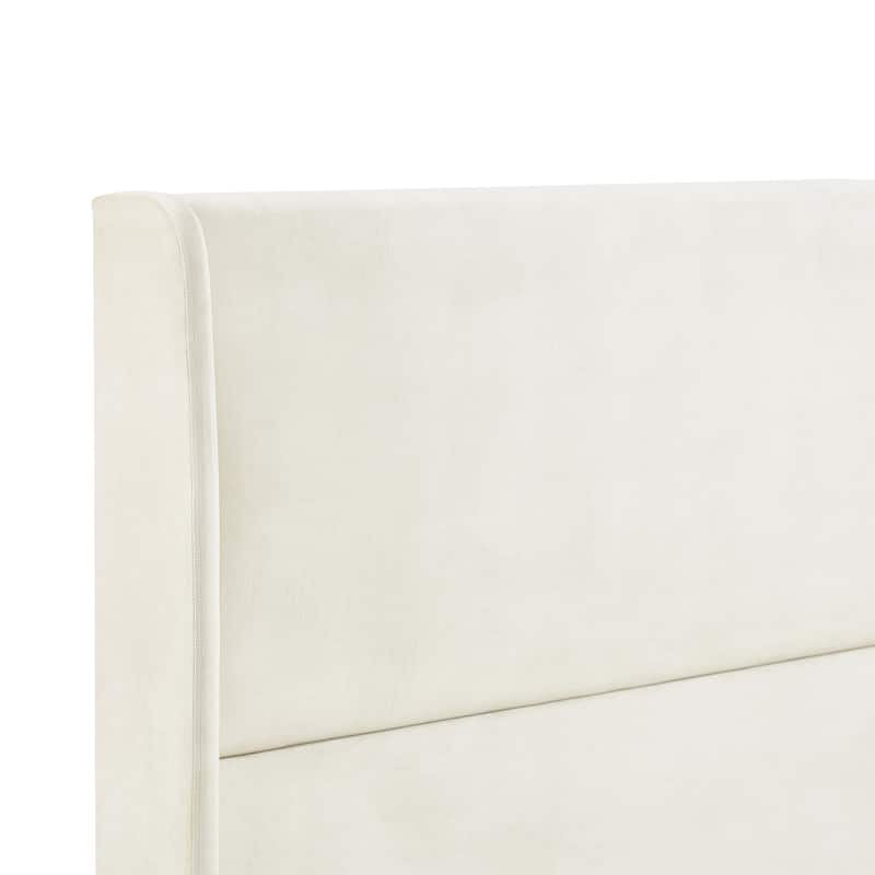 Queen Size Modern Style Platform Bed with Wingback Design Velvet Headboard for Bedroom