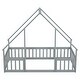 preview thumbnail 10 of 19, Full Wood House-Shaped Floor Bed With Fence, Guardrails,Grey - Grey