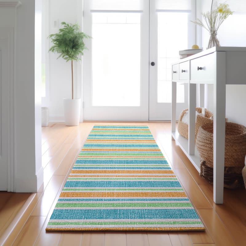 Premium Washable Super Soft Modern Cabana Stripe Mayfield Rug - Teal - 2' 3" x 7' 6" - Runner