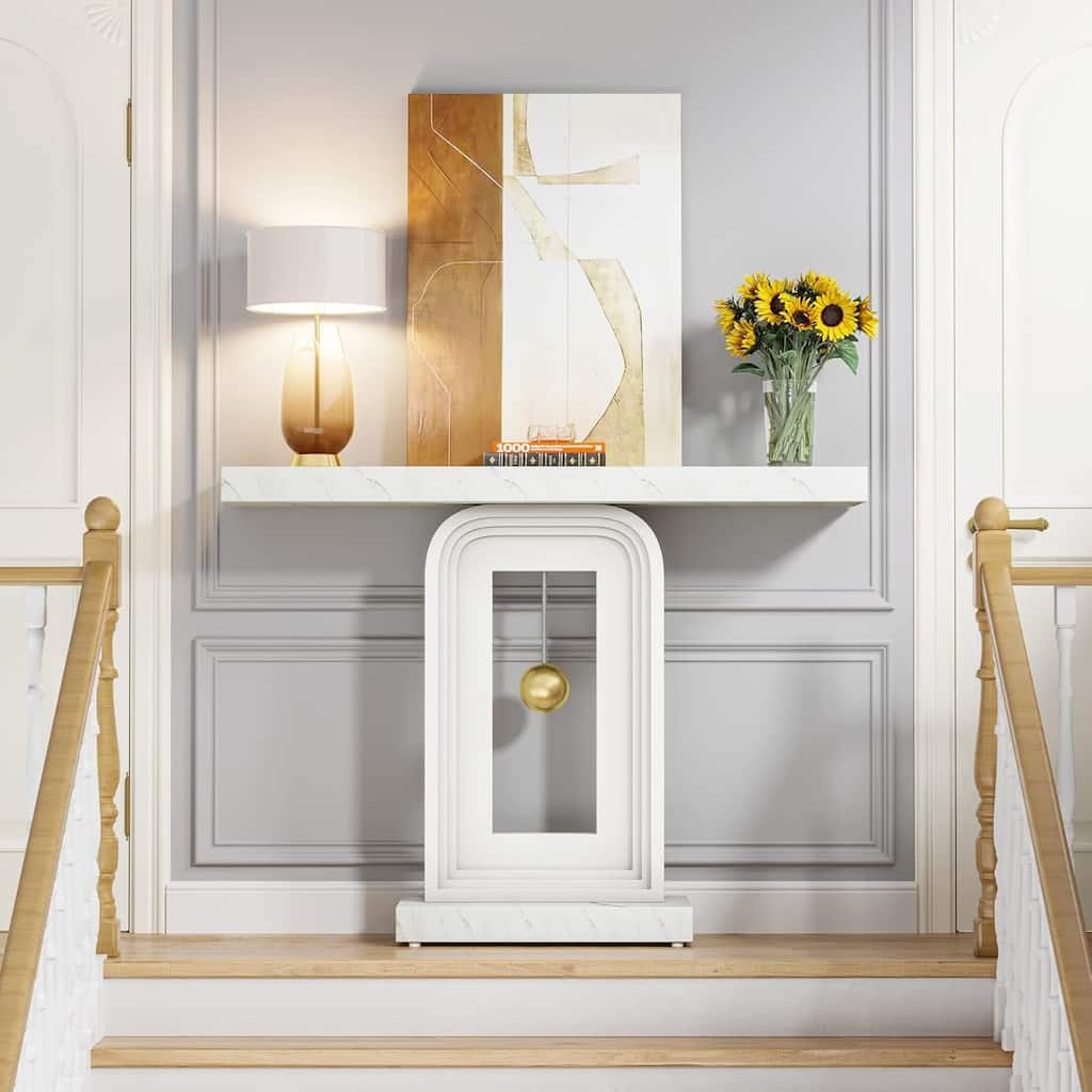 40" Faux Marble Console Table, Modern Entryway Table for Living Room, Hallway & Entrance