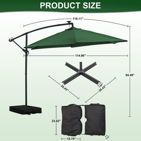dimension image slide 2 of 9, Ainfox 10 ft. Patio Offset Solar LED Umbrellas Cantilever Outside Umbrellas with Base