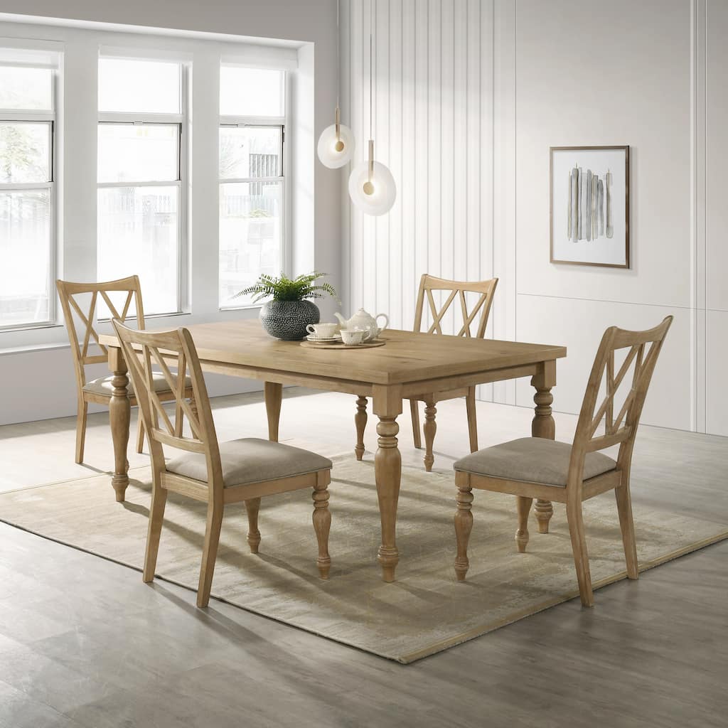 Roundhill Furniture Verta 5-Piece Dining Set, Dining Table with 4 Cross Back Dining Chairs, Light Oak Finish