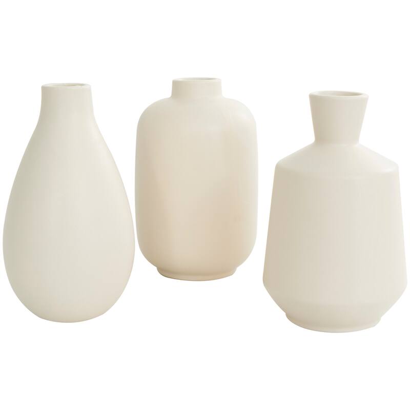 White, Gray, Cream or Black Ceramic Marble Inspired Vase with Varying Shapes (Set of 3)
