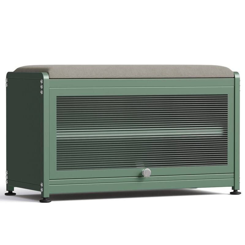 2-Tier Flip-Up Shoe Bench with Storage – 286lb Capacity, Soft Seat & Magnetic Closure - Green