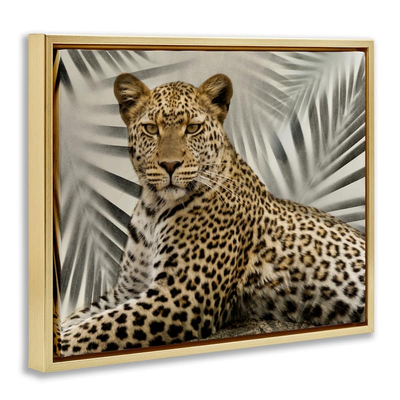 Stupell Leopard with Palm Fronds Framed Floater Canvas Wall Art Design by Danita Delimont