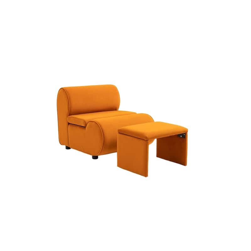 Upholstered Tufted Living Room Chair Textured velvet Fabric Accent Chair with Metal Stand - Orange