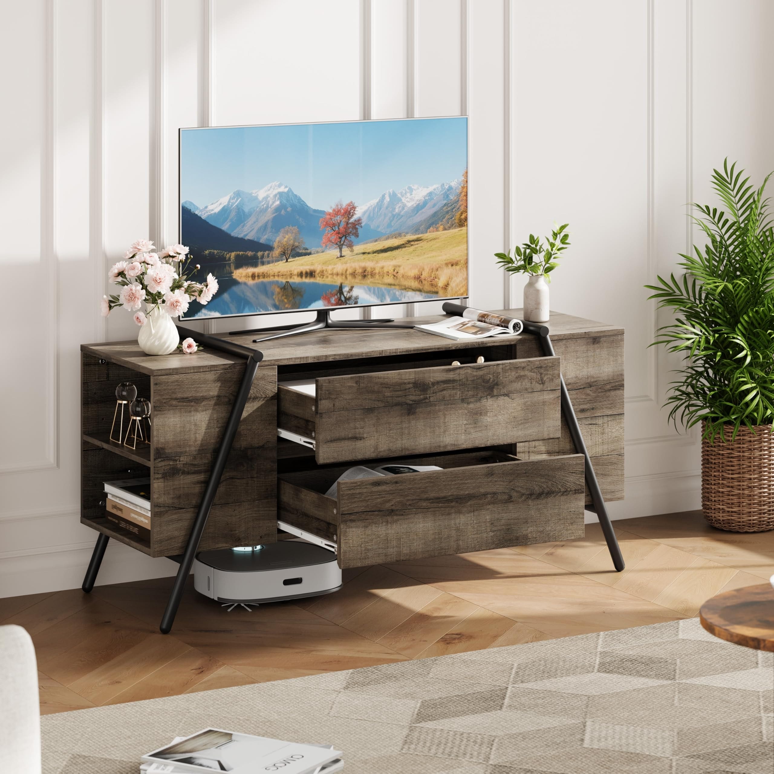 TV Stand, Entertainment Center with Adjustable Shelf, 2 Drawers, TV Console Table, Media Console