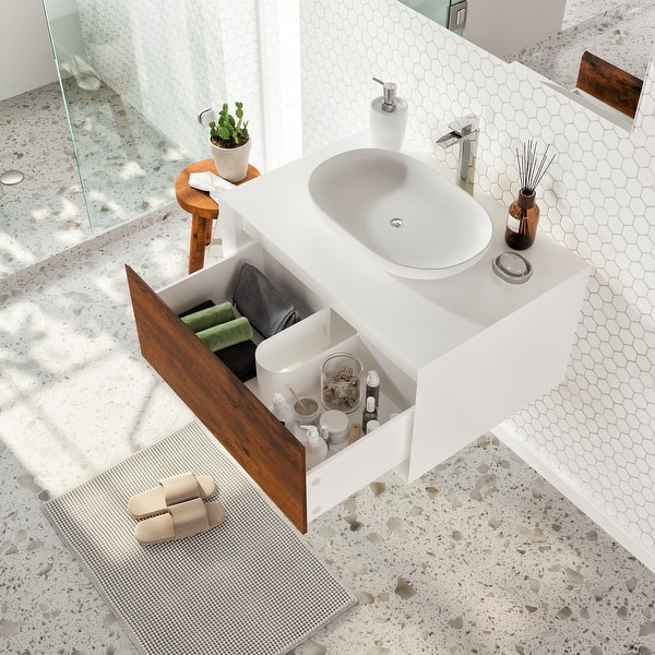 Santa Monica 30 in. W x 22 in. D x 16 in. H Single Bath Vanity in Rosewood with White Vessel Sink