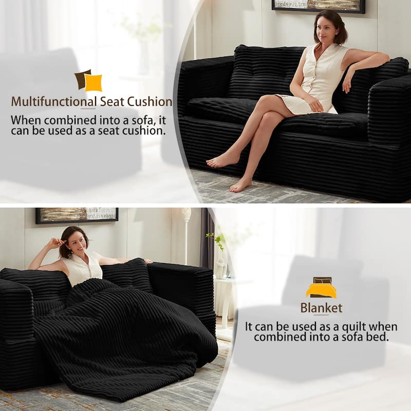 Sofa Bed With Independent Chaise Lounge And Functional Blanket,Convertible Sofa Bed,King Size Bed,Deep Seat