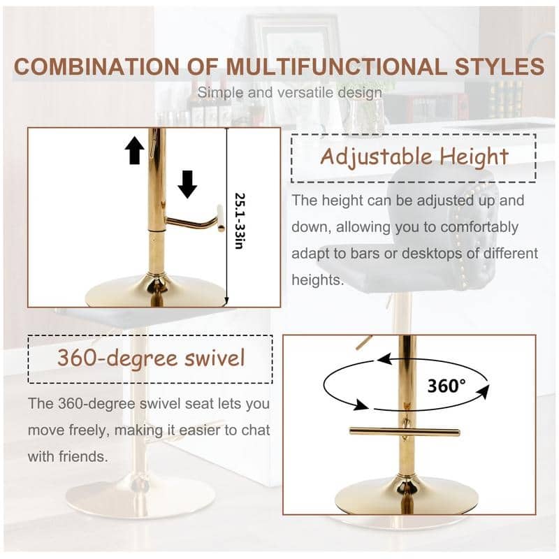 Modern Upholstered Swivel Adjusatble Height Leather Barstools Set of 2