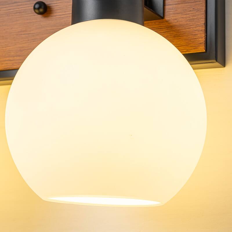 Wood Bathroom Vanity Light Fixture with Milk White Glass