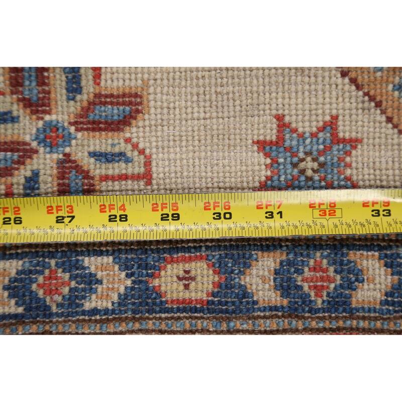 Geometric Kazak Oriental Wool Area Rug Hand-knotted Kitchen Carpet - 3'1" x 4'10"