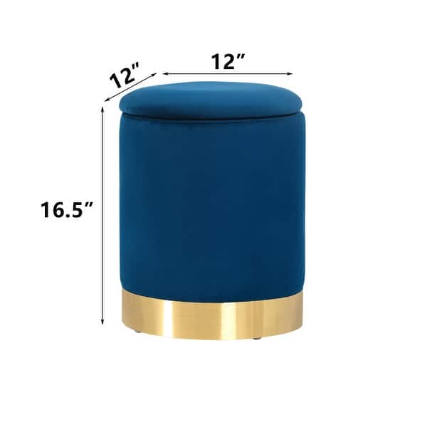 dimension image slide 6 of 8, Adeco Round Storage Ottoman Footrest Stool Velvet Gold Plating Base