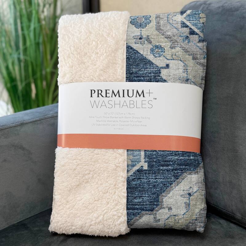 Premium Machine Washable ASB91 Boho Traditional Sherpa Throw Blanket